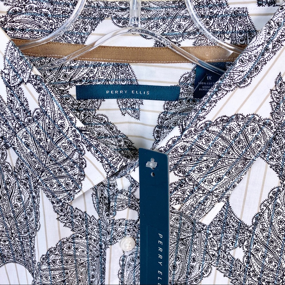 Perry Ellis Short Sleeve Large Leaf Print Shirt